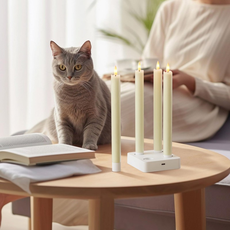 Rechargeable Flameless Taper Candles, Real Wax 9.6 Inch LED Candlesticks