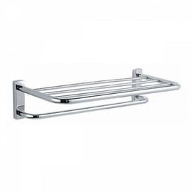 Bathroom supplies towel shelf 2-tier L-shaped chrome round A