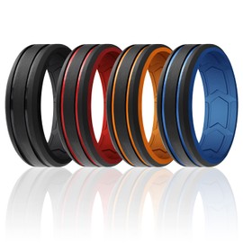 ROQ Alianza de boda de silicona para hombre, anillo de goma de silicona transpirable, borde biselado, 2 líneas, diseño dúo – ranuras en forma de flecha interior para mayor transpirabilidad, 10.5 - 11 (20.6mm), Silicona, Sin gemas.,