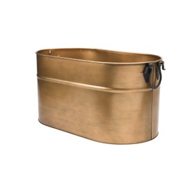 Plow & Hearth Vintage-Style Antique Copper Galvanized Steel Firewood Bucket with Wrought Iron Handles | Decorative | Log Storage | Organizer | 21.75" L x 12.75" W x 11.5" H
