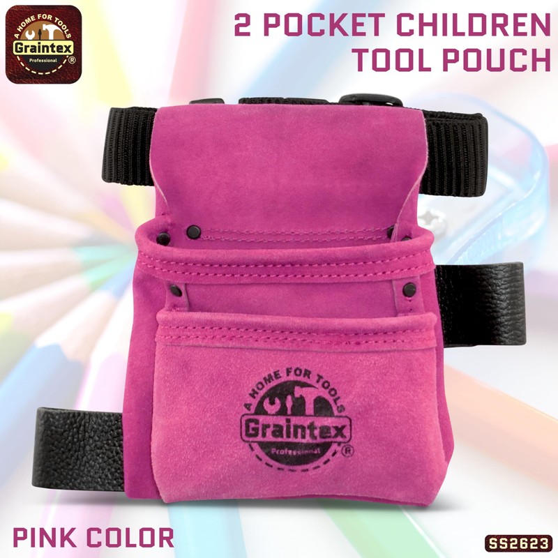Graintex SS2623 2 Pocket Children Tool Pouch Pink Color Suede