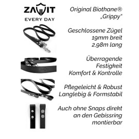 ZAVVIT Biothane® Grippy Professional Reins - Closed Reins with/without Scissor Carabiner. 2.98 m Long! High Quality and Easy Care Horse Accessories for Optimal Control and Comfort when Riding