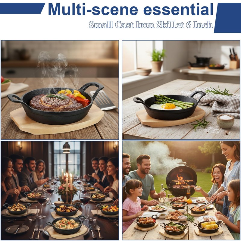 4 Sets Mini Cast Iron Skillet, 6.3 Inch Small Cast