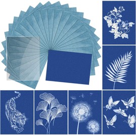 LIGHOON Sun Print Paper Kit Cyanotype Paper, 24 Sheets Cyanotype Papers with 1 Sheet Acrylic Panel, High Sensitive Nature Sun/Solar Activated Sun Printing Art Paper for Arts Crafts DIY Project