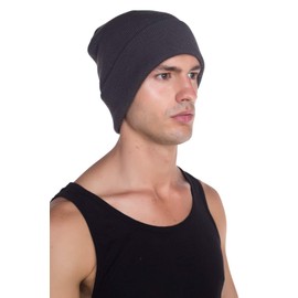 parte superior Level Beanie Gorra unisex con puño de calavera, diseño de calavera, color liso, Gris oscuro