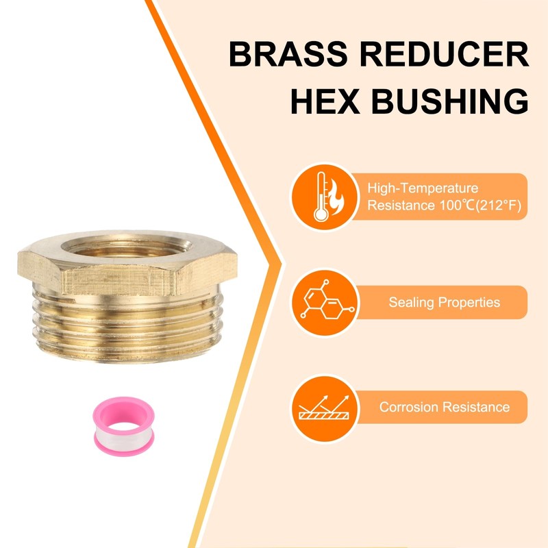 sourcing map 2 Pcs Brass Reducer Hex Bushing G3/4" Male