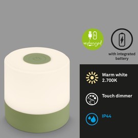 BRILONER Mini LED Table Lamp Wireless, Dimmable Bedside Lamp Touch, Desk Lamp, Reading Lamp, Table Lamp Outdoor & Indoor, USB-C, Camping Lamp, Warm White Light, 7 x 7 cm, Green
