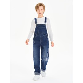 Haloumoning Boys Denim Bib Overalls with Adjustable Straps and Convenient Tool Pockets 5-14 Years