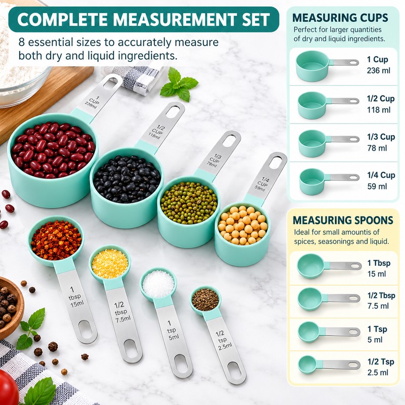 8-Piece Measuring Cups & Spoons Set for Cooking – Stackable
