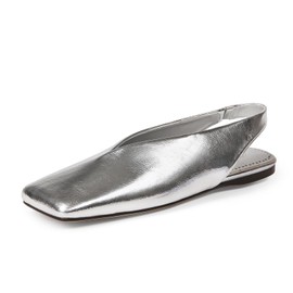 Pomoxikn Women's Slingback Flats Fashion Comfortable Casual Work Flats for Women Elegant Square Toe Silver Shoes