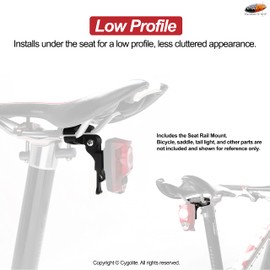 Cygolite Saddle Rail Mount - for Cygolite Hypershot & Hotshot Series Tail Lights – Installs Under Bicycle Saddle, Less Cluttered Look – Compact & Durable - Fits Most Bicycle Saddles, Black
