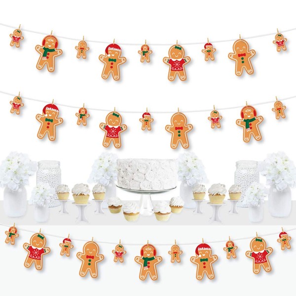 Big Dot of Happiness Gingerbread Christmas - Gingerbread Man Holiday Party DIY Decorations - Clothespin Garland Banner - 44 Pieces
