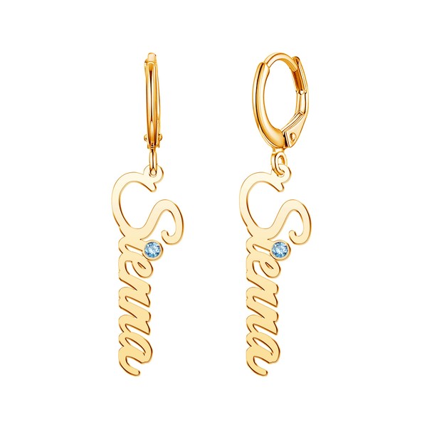 CharmSStory Personalized Name Earrings with Birthstone Custom Nameplate Drop Earrings