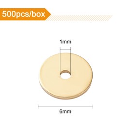 BENECREAT 500 Pieces 18 Carat Gold-Plated Brass Spacer Beads Disc Metal Spacer Beads for Jewellery Making Findings and Crafts 6 x 0.5 mm (Hole: 1 mm)