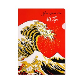 FRONTIA Plastic Documents File Folder, Japanese Fuji and Waves, Clear Pockets Plastic Sleeves, A4 (6 Packs, Bulk Pack)