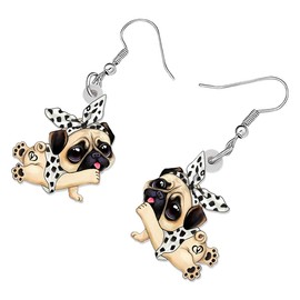 RAIDIN Acrylic Cute Pug Dog Earrings for Women Girls Sweet Puppies Pets Dangle Hook Earrings Jewellery Gifts for Dog Lovers, Acrylic, No Gemstone