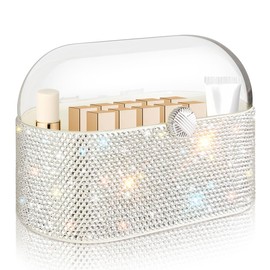 Mifoneix Bling Makeup Organizer with Lid,Shiny Large Capacity Cosmetic Display Case, Easy to Hold Your Makeup Products Lipstick/Makeupbrushes/Eyeliner/Skincare Products