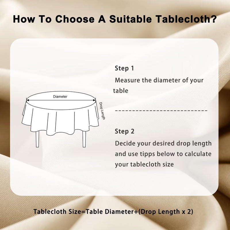 DWCN Round Table Cloth 160 Diameter Beige Round Tablecloth Wipeable