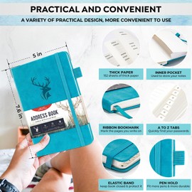 AISBUGUR Address Book with Alphabetical Tabs，Hardcover Small Passwordbook，Address Book Large Print for Phone Numbers，Internet Website Logins，AddressNotebook Journal for Home 5"*7.6"-Teal