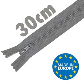 MARARDI [Pack 5] Zippers [Grey] Nylon [30 cm] Sewing and Crafts for Clothing Bags Fabric for Sewing Machine Patchwork Plastic Cotton Zipper with Metal Zip