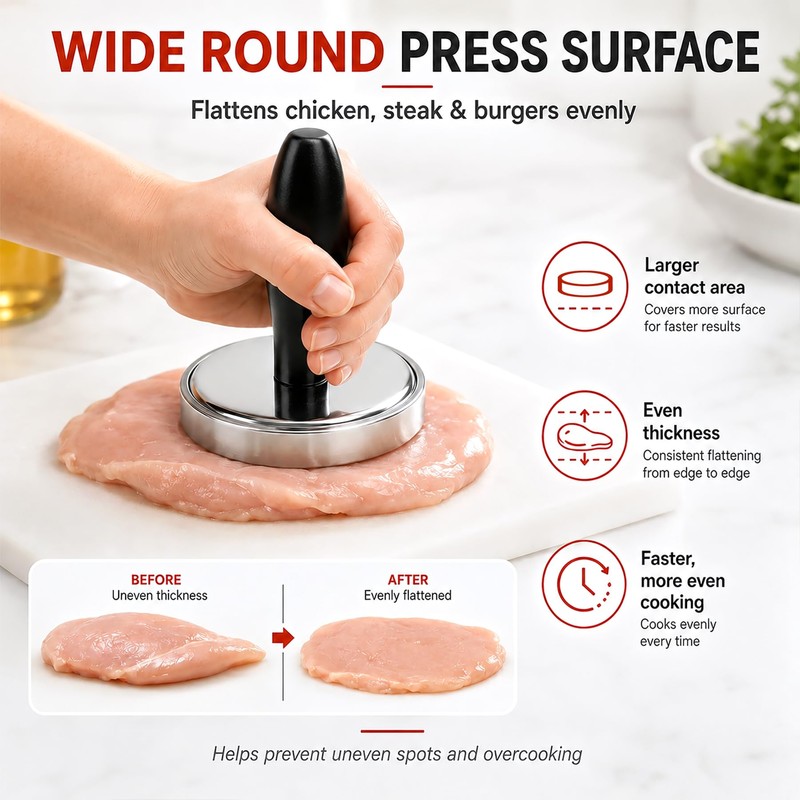 Meat Pounder Tenderizer, Solid Stainless Steel Meat Flattener & Smash