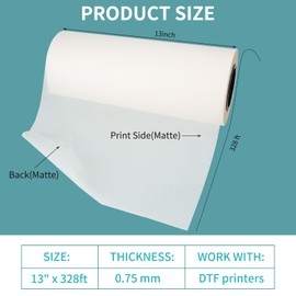 DTF Transfer Film Roll 13" x 328ft - Premium A3+ DTF Film Roll,Double Sided Matte Clear PreTreat PET Heat Transfer Paper, Cold and Hot Peel, Direct to Film for T-Shirts Textile