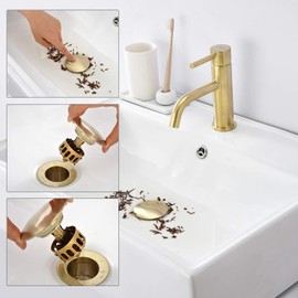 GORDEE Bathroom Vessel Sink Pop Up Drain With Detachable Garbage Basket, Anti-Explosion Anti-Clogging Drain Strainer With Overflow, Fit for US Standard Drain Hole (1.57-1.9 inches), Brushed Gold