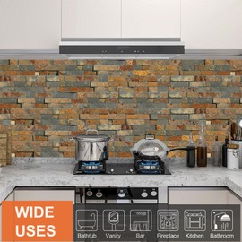 TUOKING 99-Pieces Peel and Stick Backsplash Tiles for Kitchen 4"x 12" PVC Self-Adhesive Subway Matte Faux Stone Wall Panel Brick Stick on Backspalsh for Bathroom(LPM-18-99PCS)