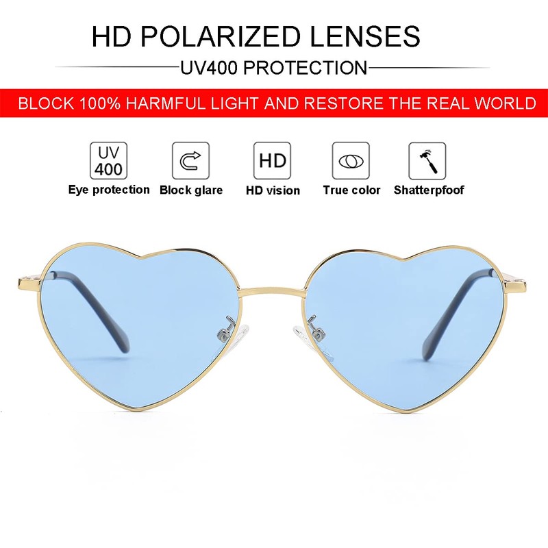 Polarized Heart Sunglasses for Women Fashion Lovely Style Metal Frame