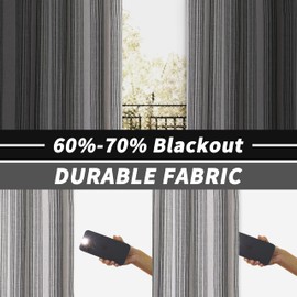 DriftAway Chris Vertical Striped Pattern Linen Blend Lined Thermal Insulated Blackout and Room Darkening Grommet Linen Curtains for Farmhouse Printed 2 Panels 52 Inch by 84 Inch Gray
