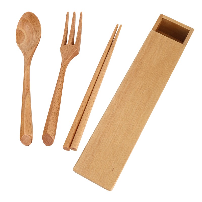 Portable Dinnerware Set Reusable Tableware Wooden Spoon Chopsticks Fork for