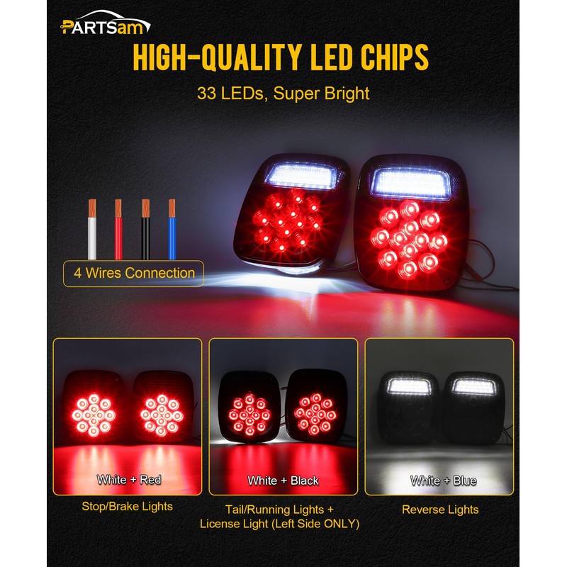 Partsam 2x LED Dump Truck Tail Lights 33 LEDs Universal