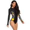 YATEEN Womens Athletic Training Swimsuit Long Sleeve Rashguard #2 Black/Green