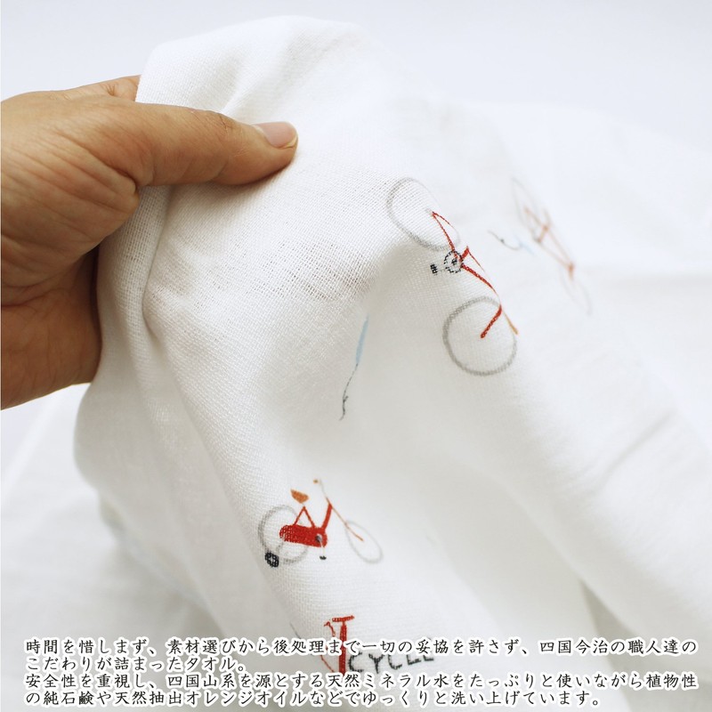 ｋｏｎｔｅｘ 今治産タオル フェイスタオル はごろも ガーゼ ちゃりんこ ブルー 約33×95cm 24853