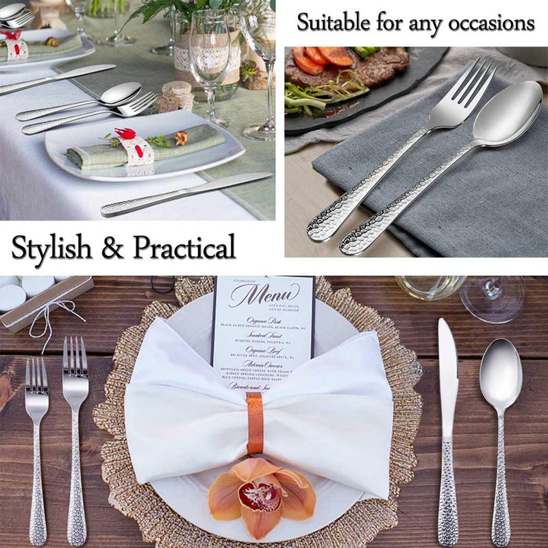 Hammered Silverware Set for 8, E-far 40-Piece Stainless Steel Flatware