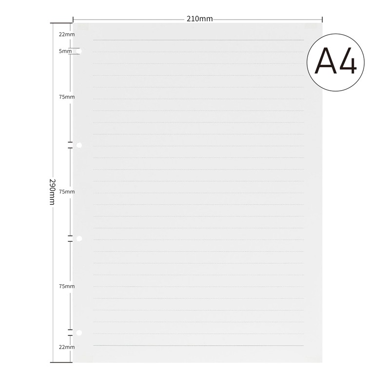 A4 Lined Refill Paper, 290x210mm, 4-Ring, 100GSM 10mm Wide Ruled,