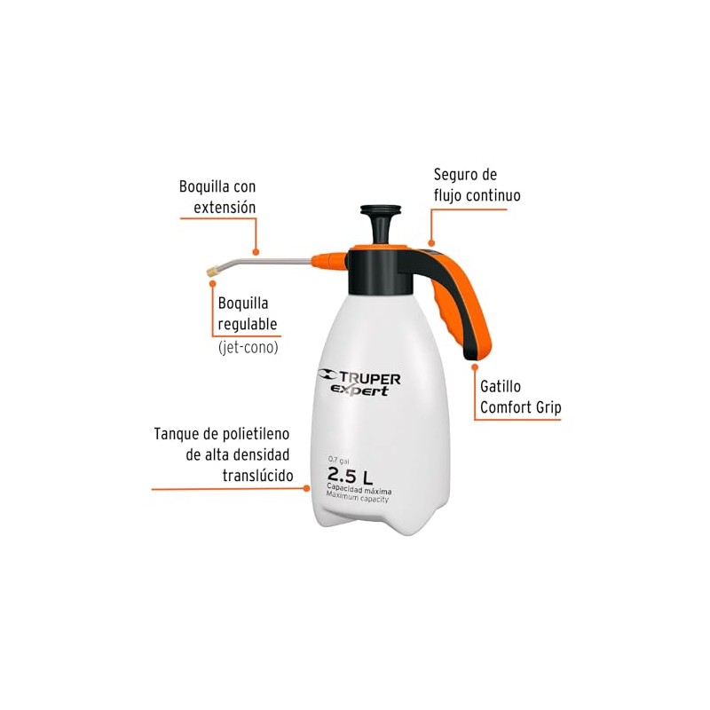 Truper Expert FDO-2X Fumigador doméstico de 2.5 litros Mango ergonómico