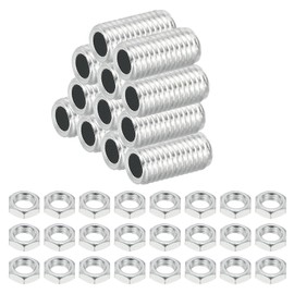 PATIKIL M8 Fine Thread Carbon Steel Lamp Pipe with Nut, 12 Set 20mm/0.79" Hollow Tube Thread Adapter Fasteners Hardware for Lamp Lights Chandelier Ceiling Light DIY, White Zinc Plating