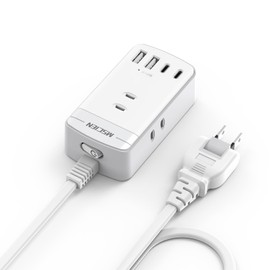 Mscien Extension Cord 10 ft (3 m) with Switch, Power Strip, 3 AC Outlets, 2 USB-C, 2 USB-A Ports, Outlet Splitter, Table Tap, Lightning Guard, for Travel, Business Trips, Wall Mount, Swing Plug
