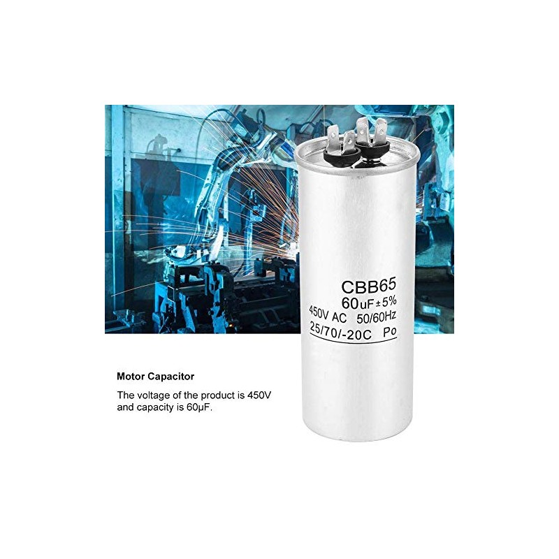 Genérico CBB65 60UF 450V Capacitor for Air Conditioning, Aluminium Compressor,