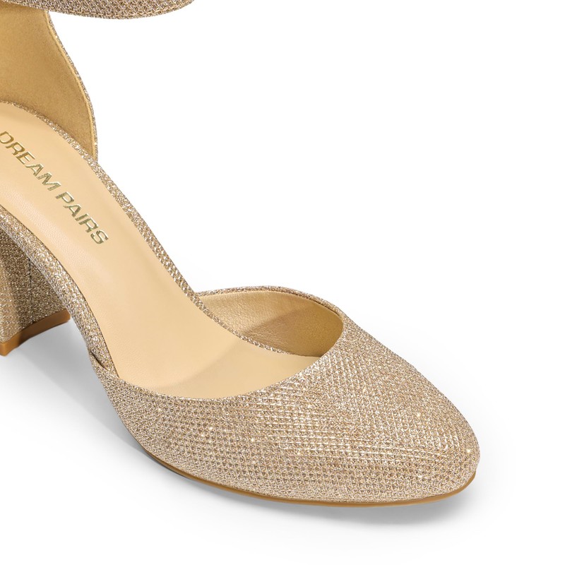 Women's Closed Toe Pumps, Gold Glitter, 37 EU
