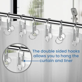 Chrome Shower Curtain Hooks Rings，Double Sided Shower Curtain Hooks Rust Proof，12 pcs Shower Hooks for Inside Shower，Smooth Sliding Anti-Drop Double Shower Rings for Curtain (Chrome)