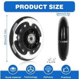 Luminous Inline Skate Wheels, Pack of 8, Luminous Roller Skate Wheels with Bearings, 72 mm/76 mm/80 mm Inline Skate Wheels, LED Flashing Wheels, Roller Skate Wheels for All Types of Roller Skates (80