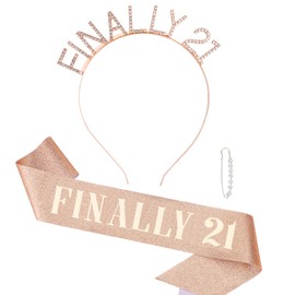Semato 21st Birthday Sash & Rhinestone “FINALLY 21” Birthday Headband Kit- 21st Birthday Decorations Birthday Gifts for Her Birthday Decorations (rose gold)