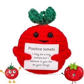 KufaerBeam Funny Positive Vegetable Crochet Plushies, Emotional Support Tomato with Positive Card, Motivational Mental Health Gifts for Colleagues, Friends,Classmate(Positive Vegetable Tomato Edition)