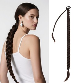 34 Inch Black Long Braided Ponytail Extension with Hair Tie Straight Wrap Around Hair Extensions DIY Pre Stretched Natural Soft Synthetic Hair Piece for Women (MW-4#)
