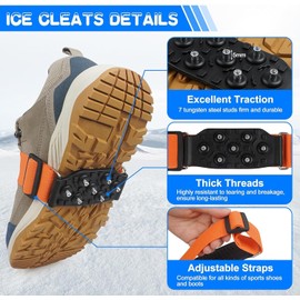 Ice Cleats Snow Traction Cleats Mid-Sole Anti Slip Crampons for Shoes and Boots 7 Tungsten Studs Ice Shoes Grippers Rotatable Traction Aids Shoes Boots Cleats for Men Women S/M-1PCS