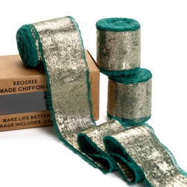 KEOSREE Dark Green Silk Chiffon Ribbon,Emerald Green Frayed Shimmery Silk Ribbon for Bridal Flower Bouquet Gift Wrapping Wedding Decor Invitations Decorations 1.5" x 15 Yards (5Yards X 3 Rolls)