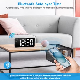 AMIR Alarm Clocks for Bedrooms - Bluetooth Sync Time Alarm Clock, Digital Clock Large Display with USB Charging Port, Dimmable, Adjustable Volume, Snooze, 12/24H, Loud Alarm for Heavy Sleepers