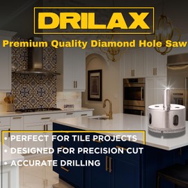 Drilax 5-Pc Diamond Hole Saw Set | 3/4" to 1-1/2" Sizes | Includes Case & Drill Guide | for Ceramic, Porcelain, Glass, Granite & Stone